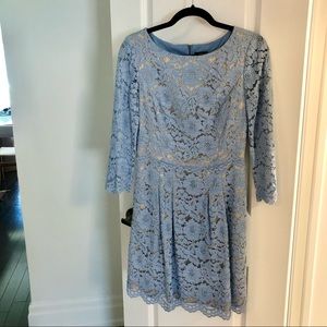 Vince Camuto long sleeve light blue lace dress